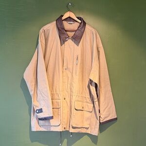 Vintage Marlboro Men's Tan Jacket with Leather Collar